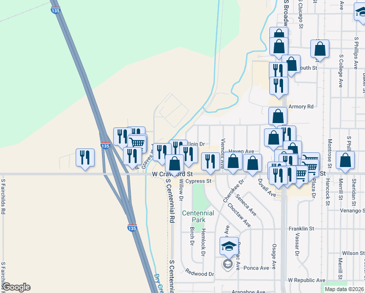 map of restaurants, bars, coffee shops, grocery stores, and more near 1655 Beverly Drive in Salina