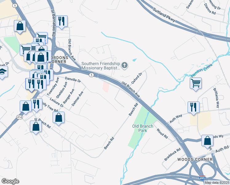 map of restaurants, bars, coffee shops, grocery stores, and more near 4511 Old Branch Avenue in Temple Hills