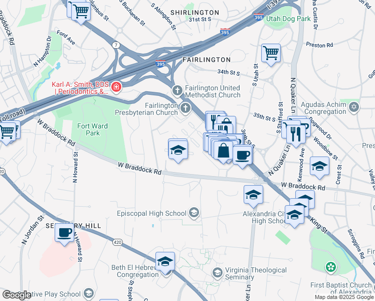 map of restaurants, bars, coffee shops, grocery stores, and more near 3763 Keller Avenue in Alexandria