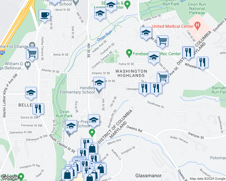map of restaurants, bars, coffee shops, grocery stores, and more near 101 Independence Avenue Southeast in Washington
