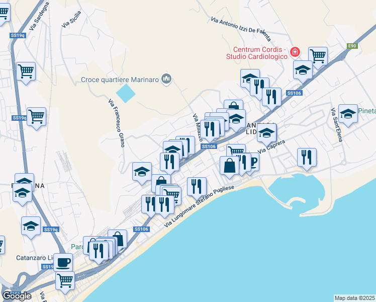 map of restaurants, bars, coffee shops, grocery stores, and more near 14 Via Locri in Catanzaro