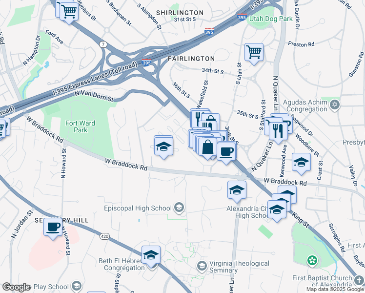 map of restaurants, bars, coffee shops, grocery stores, and more near 3738 Jason Avenue in Alexandria