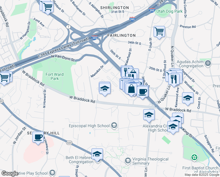 map of restaurants, bars, coffee shops, grocery stores, and more near 3763 Keller Avenue in Alexandria