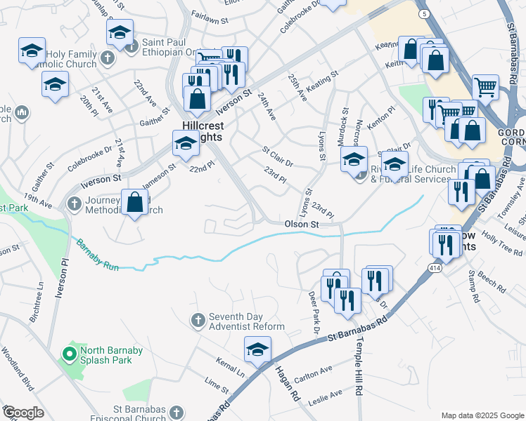 map of restaurants, bars, coffee shops, grocery stores, and more near 4418 23rd Parkway in Temple Hills