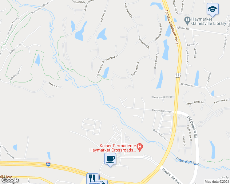 map of restaurants, bars, coffee shops, grocery stores, and more near 5692 Olympia Fields Place in Haymarket