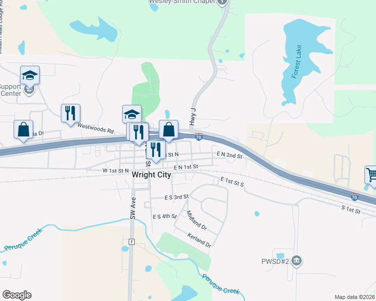 map of restaurants, bars, coffee shops, grocery stores, and more near 311 East Veterans Memorial Parkway in Wright City