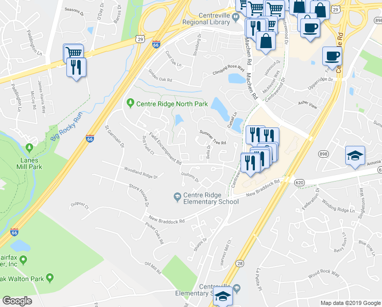 map of restaurants, bars, coffee shops, grocery stores, and more near 6329 Cider Barrel Circle in Centreville