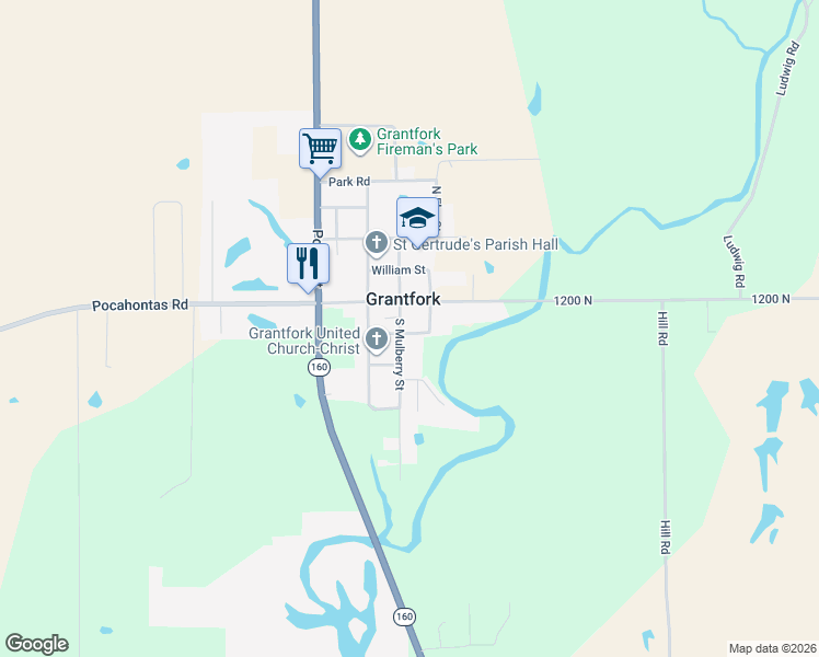 map of restaurants, bars, coffee shops, grocery stores, and more near 112 South Mulberry Street in Highland