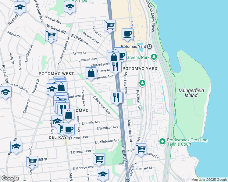 map of restaurants, bars, coffee shops, grocery stores, and more near 101 Independence Avenue Southeast in Washington
