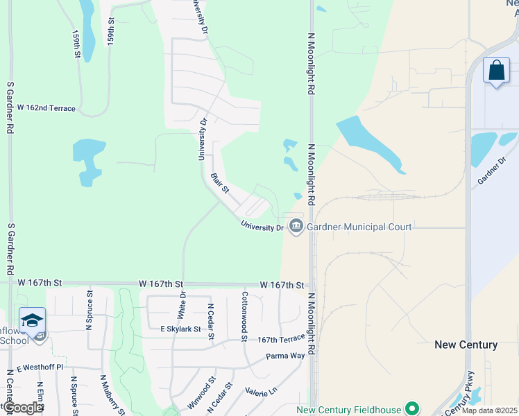 map of restaurants, bars, coffee shops, grocery stores, and more near Prairie Village Drive in Gardner