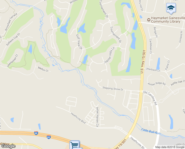 map of restaurants, bars, coffee shops, grocery stores, and more near 5692 Olympia Fields Place in Haymarket