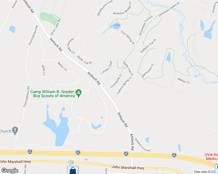 map of restaurants, bars, coffee shops, grocery stores, and more near 5846 Cranswick Court in Haymarket