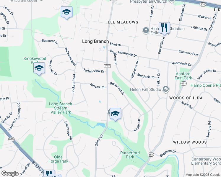 map of restaurants, bars, coffee shops, grocery stores, and more near 4317 Olley Lane in Fairfax