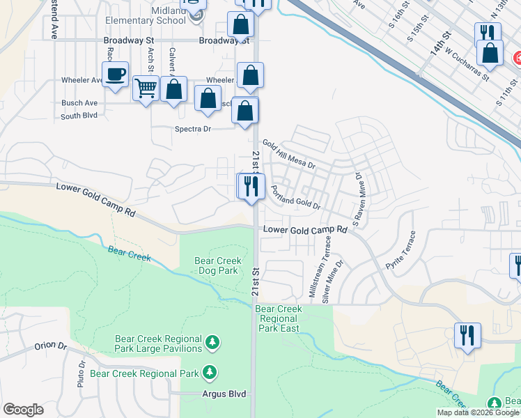 map of restaurants, bars, coffee shops, grocery stores, and more near 495 Eclipse Drive in Colorado Springs
