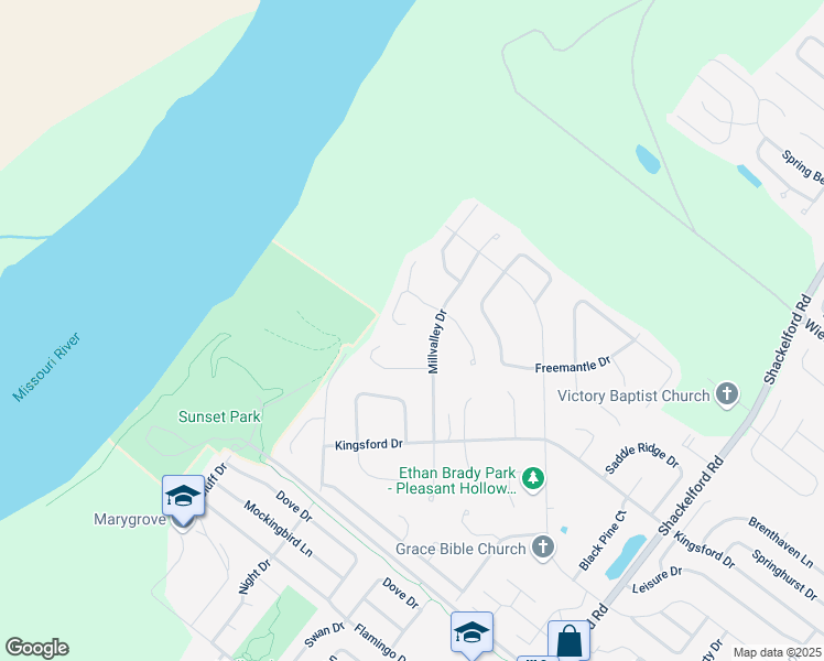 map of restaurants, bars, coffee shops, grocery stores, and more near 2356 Periwinkle Court in Florissant