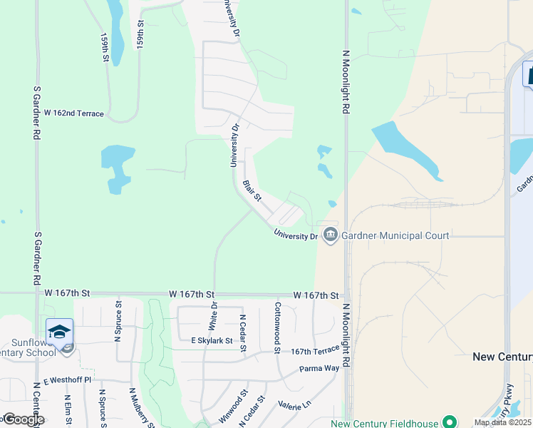 map of restaurants, bars, coffee shops, grocery stores, and more near 16490 Blair Street in Gardner