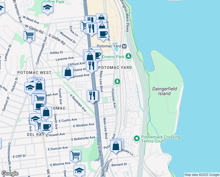 map of restaurants, bars, coffee shops, grocery stores, and more near 101 Independence Avenue Southeast in Washington