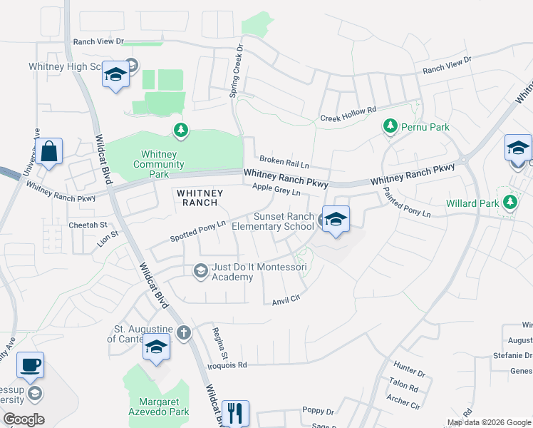 map of restaurants, bars, coffee shops, grocery stores, and more near 913 Farm House Court in Rocklin