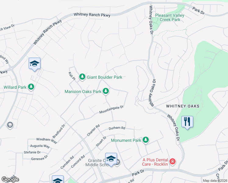 map of restaurants, bars, coffee shops, grocery stores, and more near 2512 Knoll Court in Rocklin