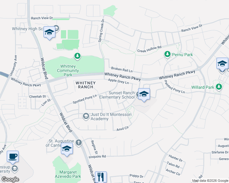 map of restaurants, bars, coffee shops, grocery stores, and more near 913 Farm House Court in Rocklin