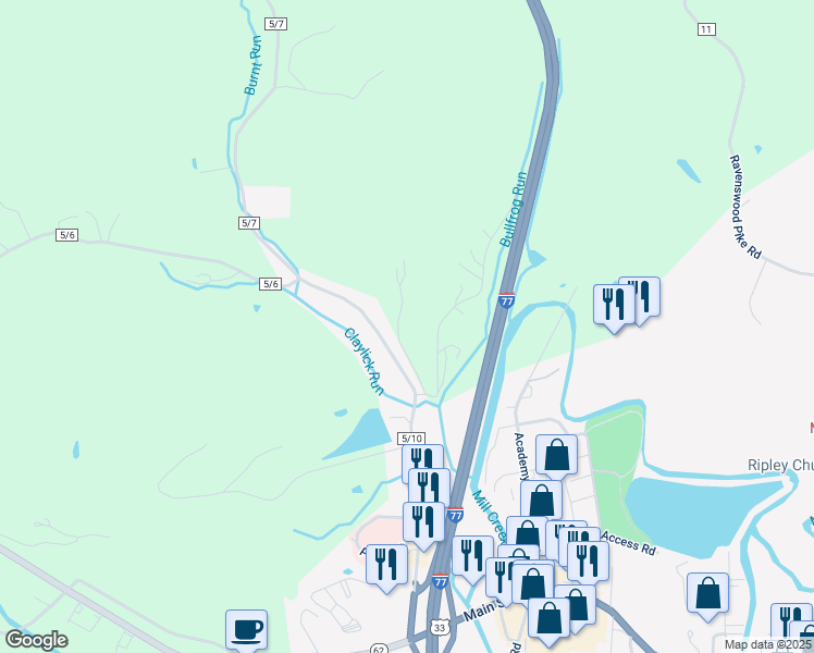 map of restaurants, bars, coffee shops, grocery stores, and more near 30 Donna Road in Ripley