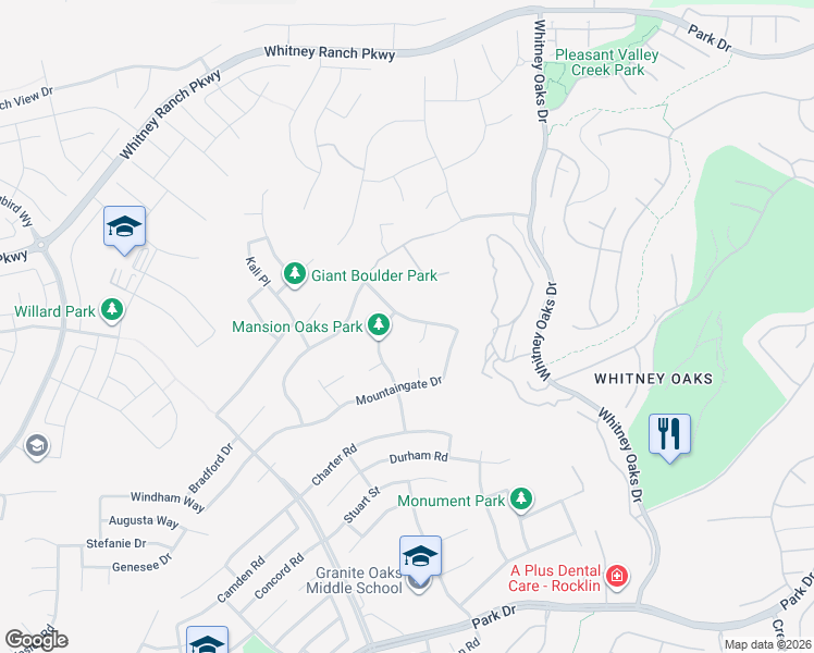 map of restaurants, bars, coffee shops, grocery stores, and more near 2512 Knoll Court in Rocklin