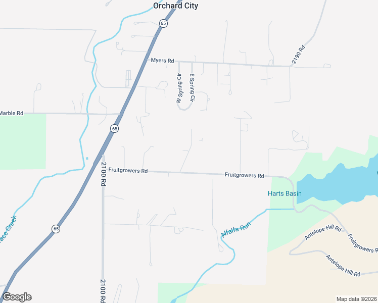 map of restaurants, bars, coffee shops, grocery stores, and more near 2135 Road in Orchard City