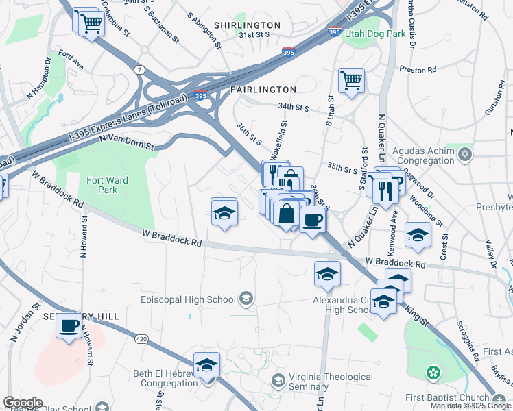 map of restaurants, bars, coffee shops, grocery stores, and more near 3741 Jason Avenue in Alexandria
