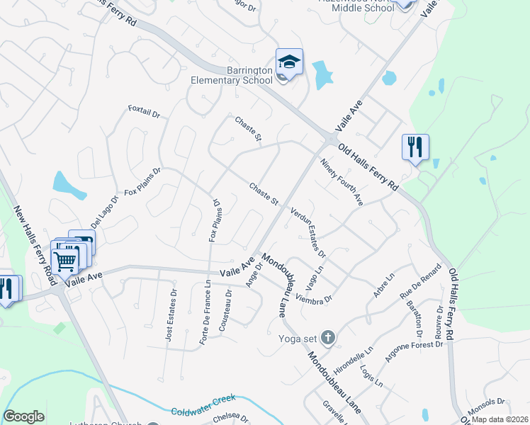 map of restaurants, bars, coffee shops, grocery stores, and more near 15662 92nd Avenue in Florissant