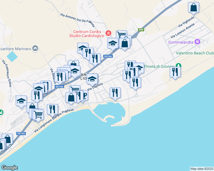 map of restaurants, bars, coffee shops, grocery stores, and more near 9/15 Via Martiri di Cefalonia in Catanzaro