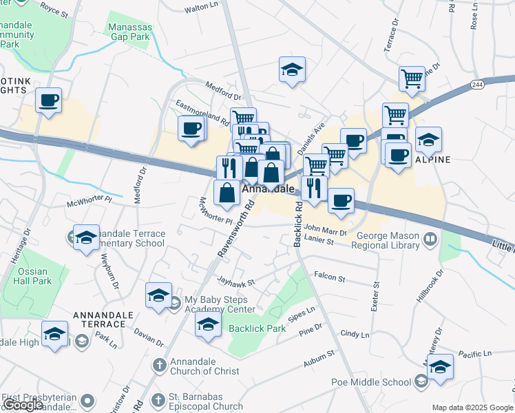 map of restaurants, bars, coffee shops, grocery stores, and more near 4311 Ravensworth Road in Annandale