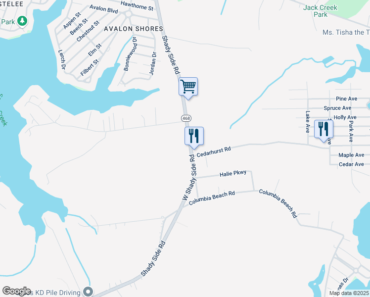 map of restaurants, bars, coffee shops, grocery stores, and more near 6132 Shady Side Road in Shady Side