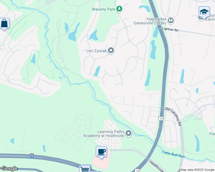 map of restaurants, bars, coffee shops, grocery stores, and more near 5693 Olympia Fields Place in Haymarket