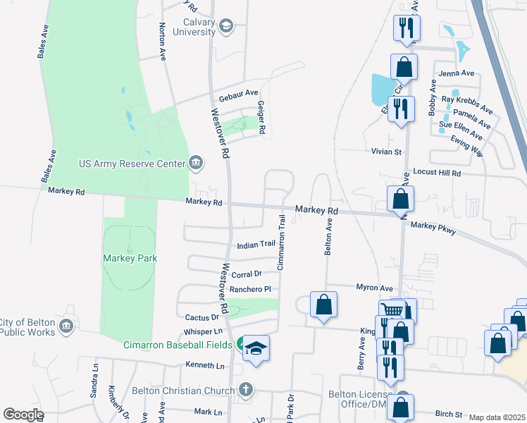 map of restaurants, bars, coffee shops, grocery stores, and more near 804 Markey Place in Belton