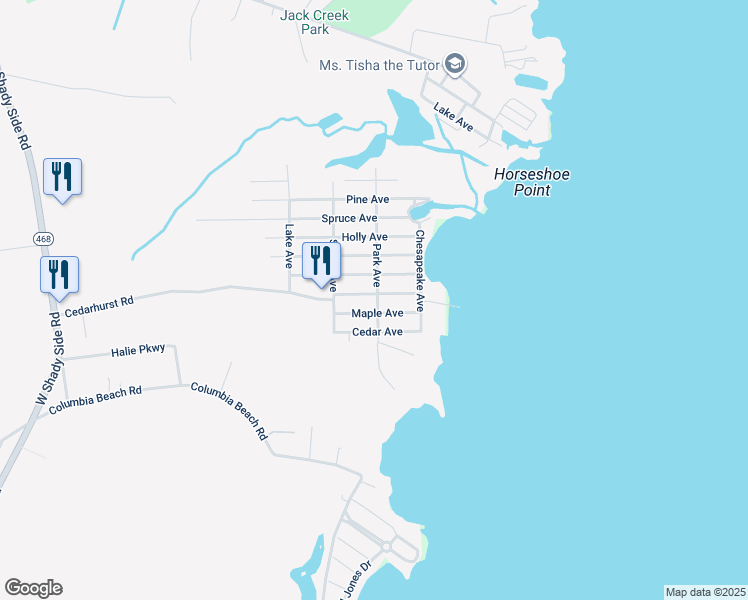 map of restaurants, bars, coffee shops, grocery stores, and more near 1191 Bayview Avenue in Shady Side