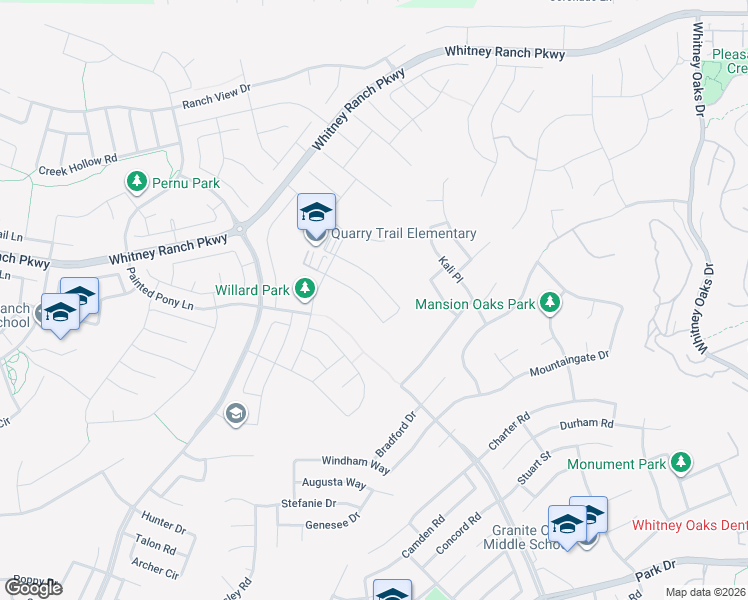 map of restaurants, bars, coffee shops, grocery stores, and more near 3451 Hidden Ranch Loop in Rocklin