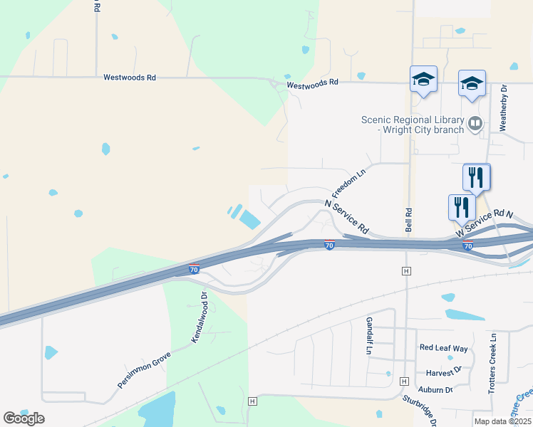 map of restaurants, bars, coffee shops, grocery stores, and more near 887 N Outer Rd in Wright City