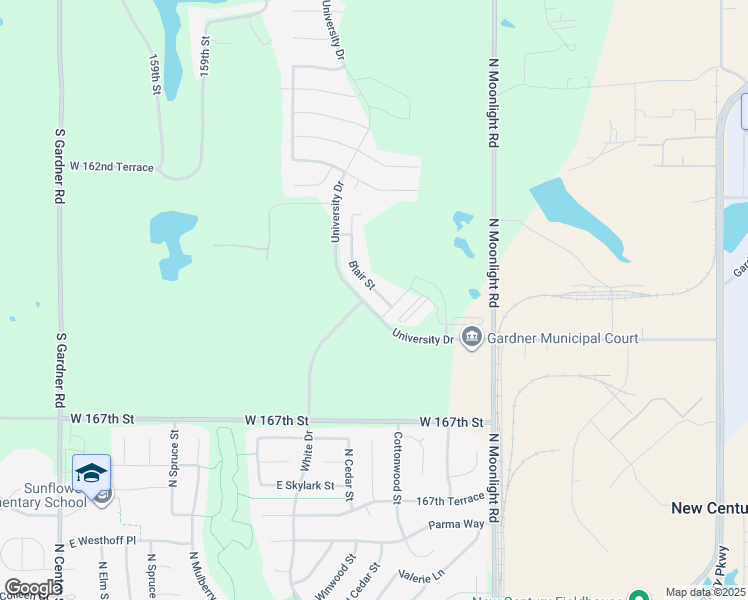 map of restaurants, bars, coffee shops, grocery stores, and more near 16490 Blair Street in Gardner