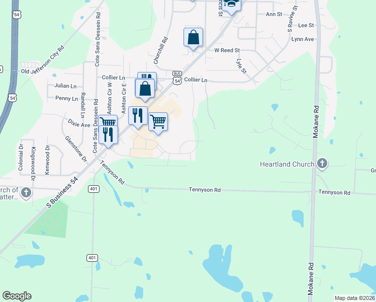 map of restaurants, bars, coffee shops, grocery stores, and more near 521 Commons Drive in Fulton