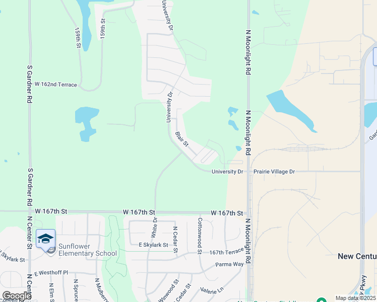 map of restaurants, bars, coffee shops, grocery stores, and more near 16490 Blair Street in Gardner