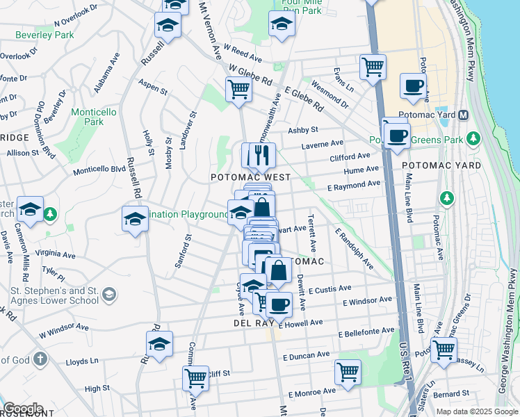 map of restaurants, bars, coffee shops, grocery stores, and more near 101 Independence Avenue Southeast in Washington