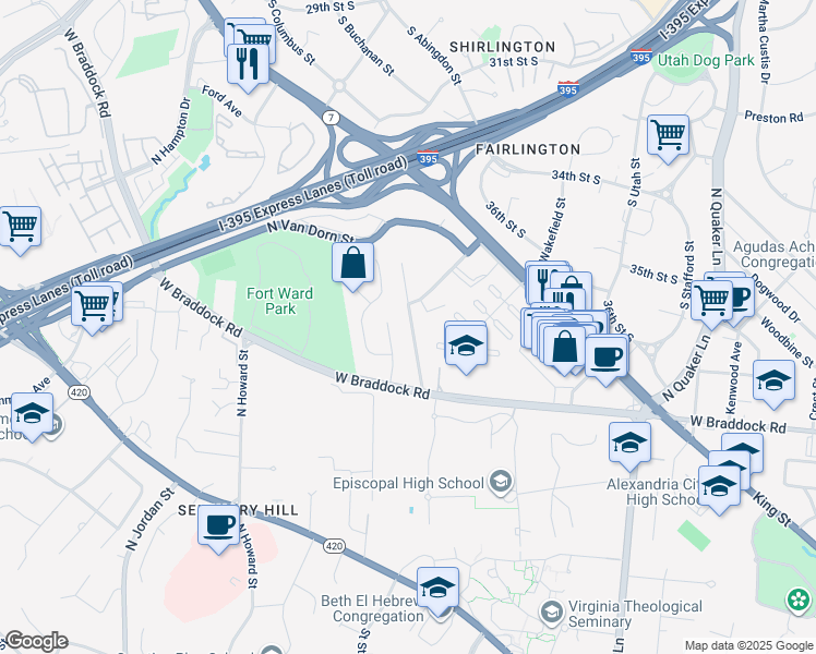 map of restaurants, bars, coffee shops, grocery stores, and more near 2232 North Early Street in Alexandria