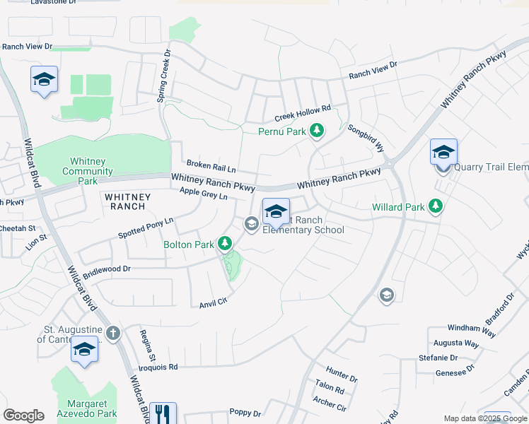 map of restaurants, bars, coffee shops, grocery stores, and more near 901 Campfire Circle in Rocklin