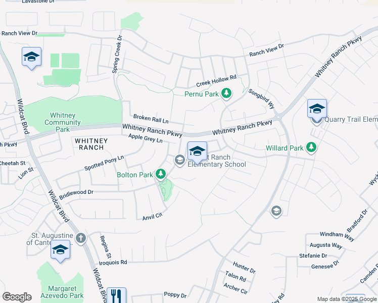 map of restaurants, bars, coffee shops, grocery stores, and more near 908 Campfire Circle in Rocklin