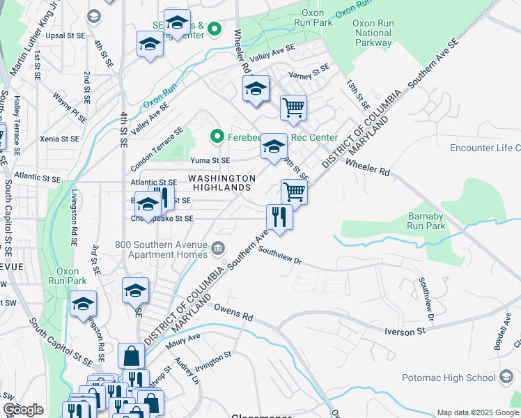 map of restaurants, bars, coffee shops, grocery stores, and more near 837 Hr Drive Southeast in Washington