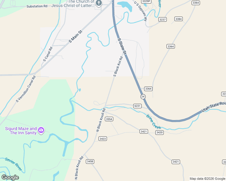 map of restaurants, bars, coffee shops, grocery stores, and more near 655 South Black Knoll Road in Sigurd