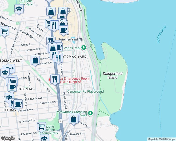 map of restaurants, bars, coffee shops, grocery stores, and more near 101 Independence Avenue Southeast in Washington