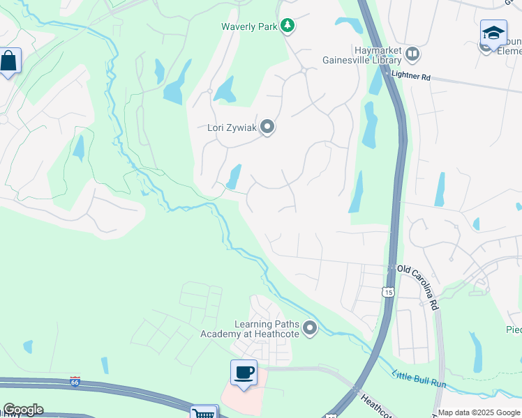 map of restaurants, bars, coffee shops, grocery stores, and more near 5689 Olympia Fields Place in Haymarket