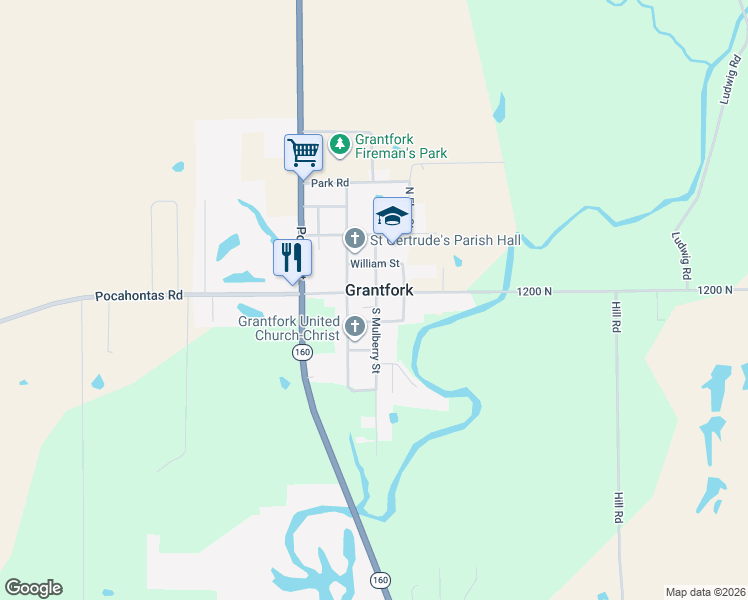 map of restaurants, bars, coffee shops, grocery stores, and more near 112 South Mulberry Street in Highland