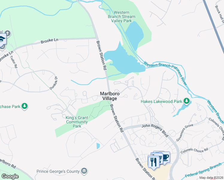 map of restaurants, bars, coffee shops, grocery stores, and more near 13430 Lord Dunbore Place in Upper Marlboro